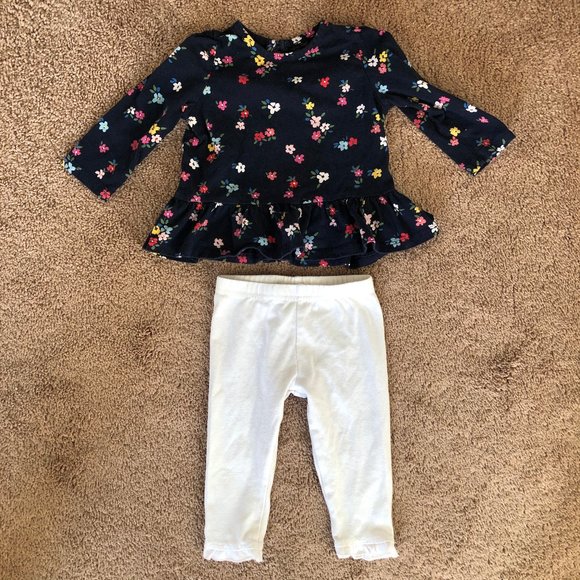 Various Other - Baby Girl Long Sleeve Floral Top & White Leggings